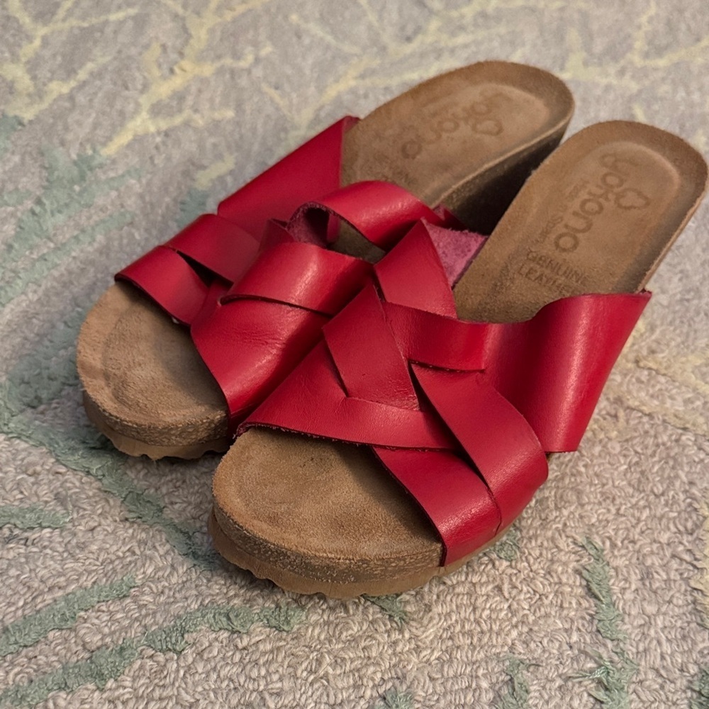 Yokono genuine leather Spanish slip on red sandal 7.5